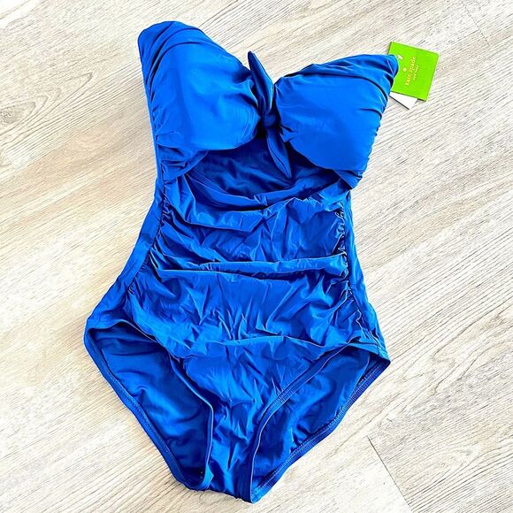NWT Kate Spade Capri Blue Tie Front Bow Bandeau One Piece Swimsuit Size Small - Picture 2 of 9